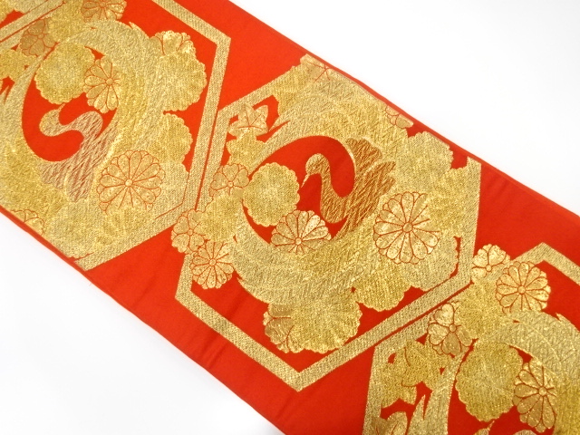 JAPANESE KIMONO / ANTIQUE FUKURO OBI / WOVEN CRANE